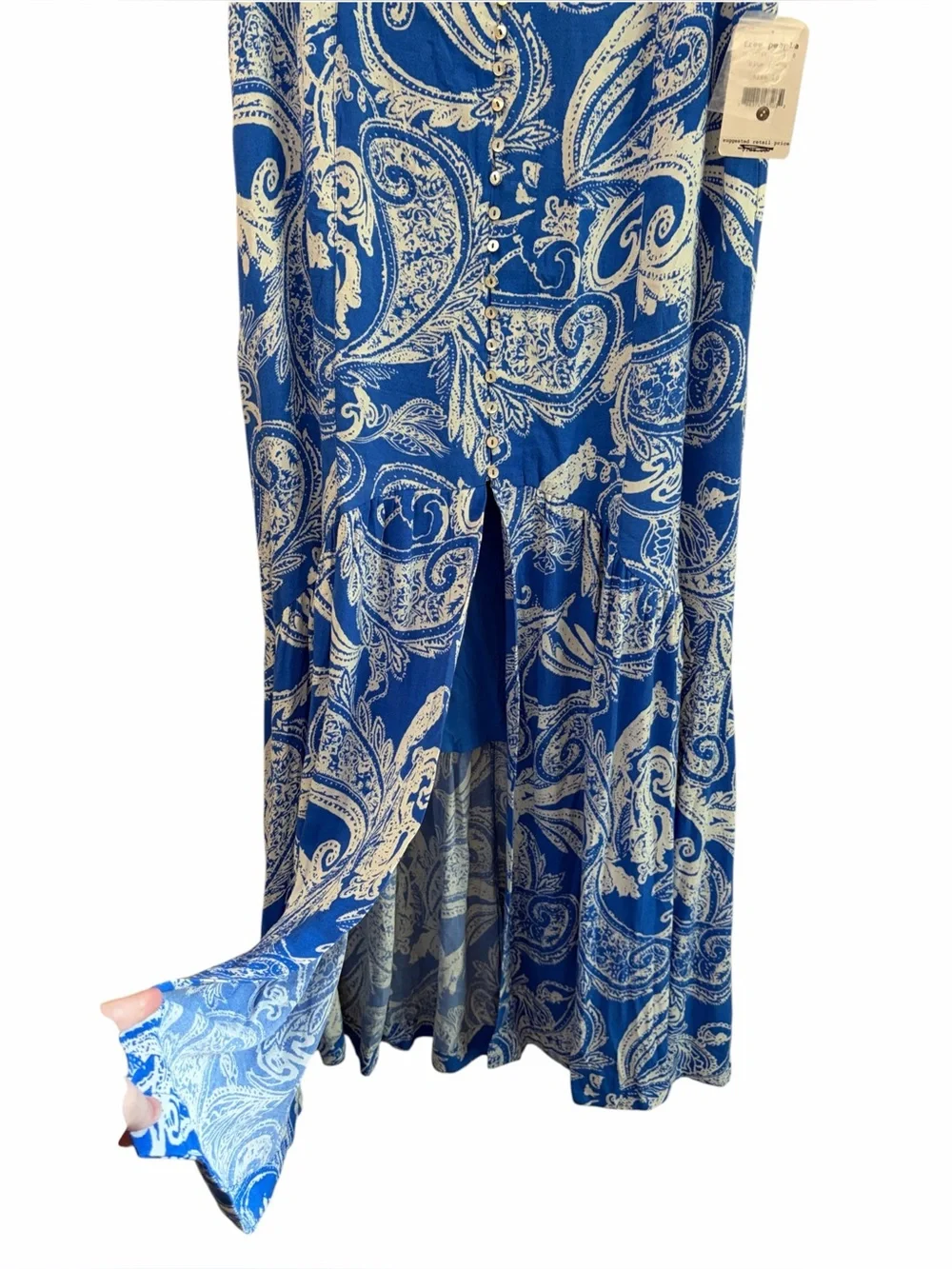 NWT Free People Smooth Sailing Blue Paisley Maxi Skirt (10) Coastal Beach Party